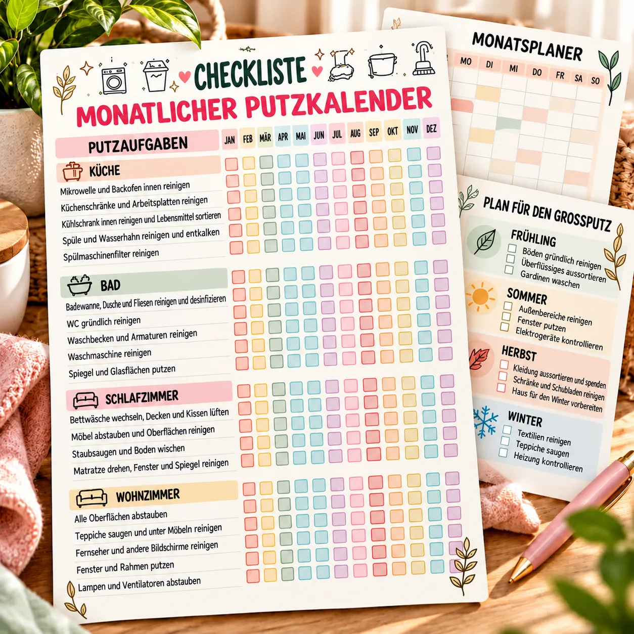 Kalender und Pläne für den Großputz